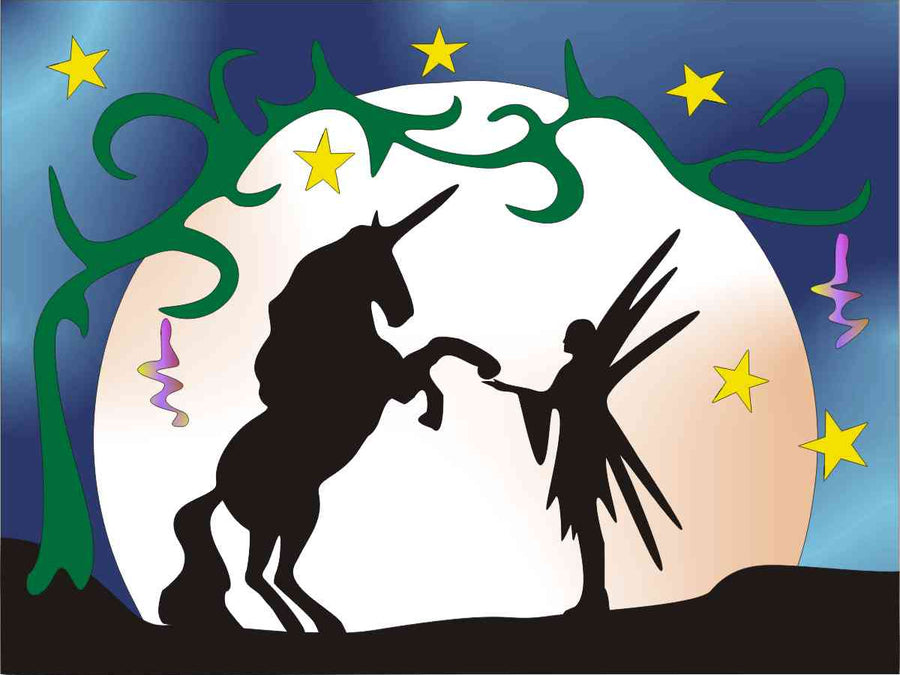 Sandbilder Motiv - Einhorn und Elfe