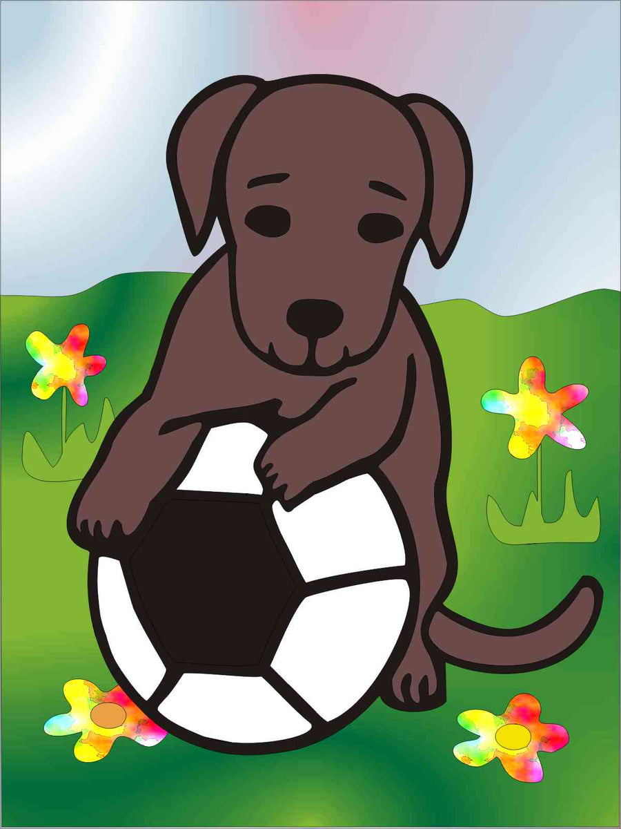Sandbilder Motiv - Welpe mit Fußball / Hund